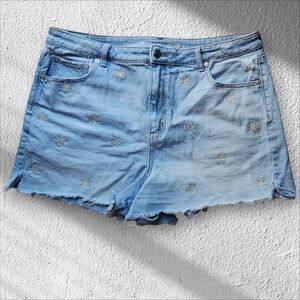 AMERICAN EAGLE Daisy Flower Embroidered Denim Raw Hem Shorts Size 16